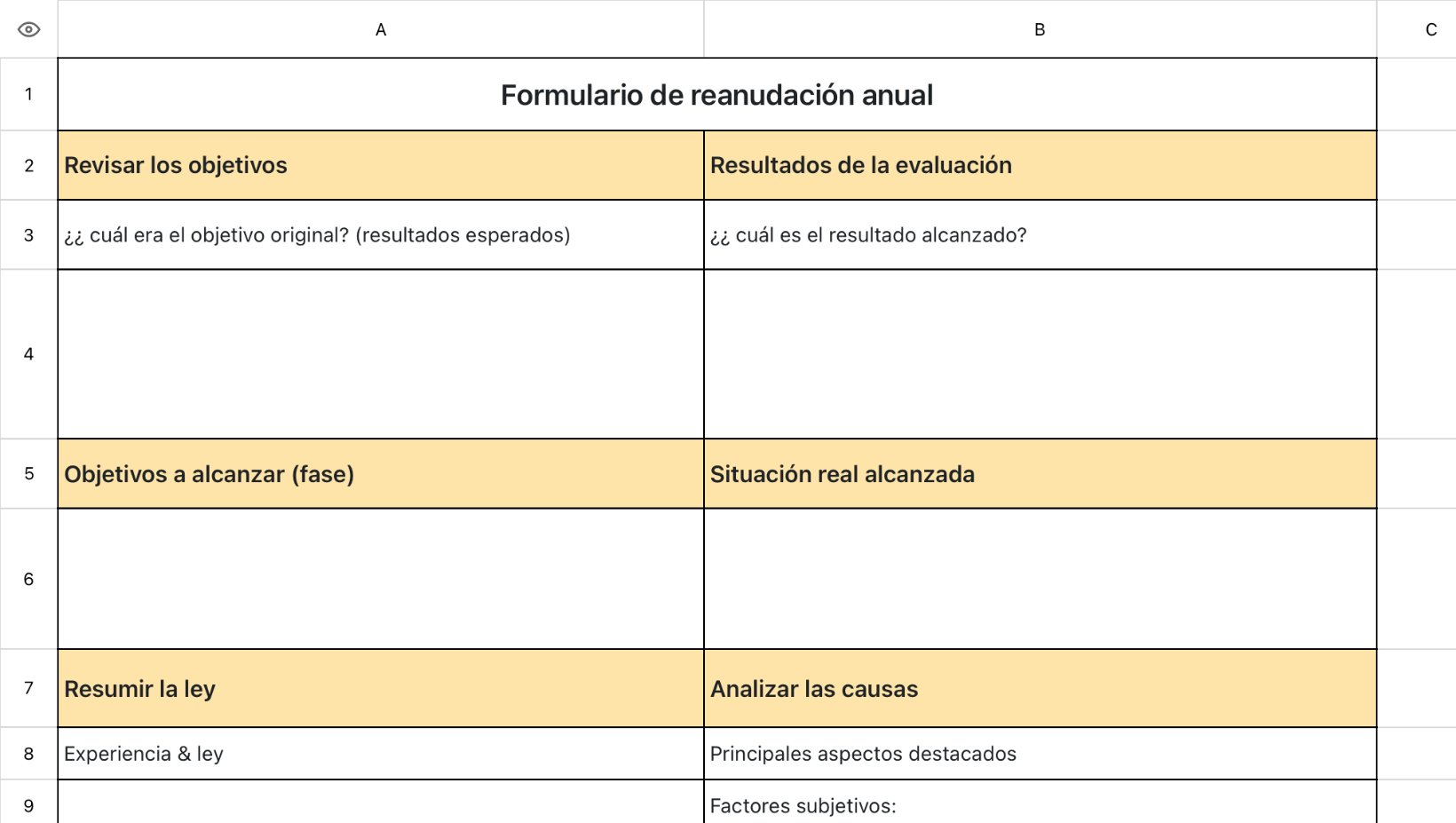 Formulario de reanudación anual